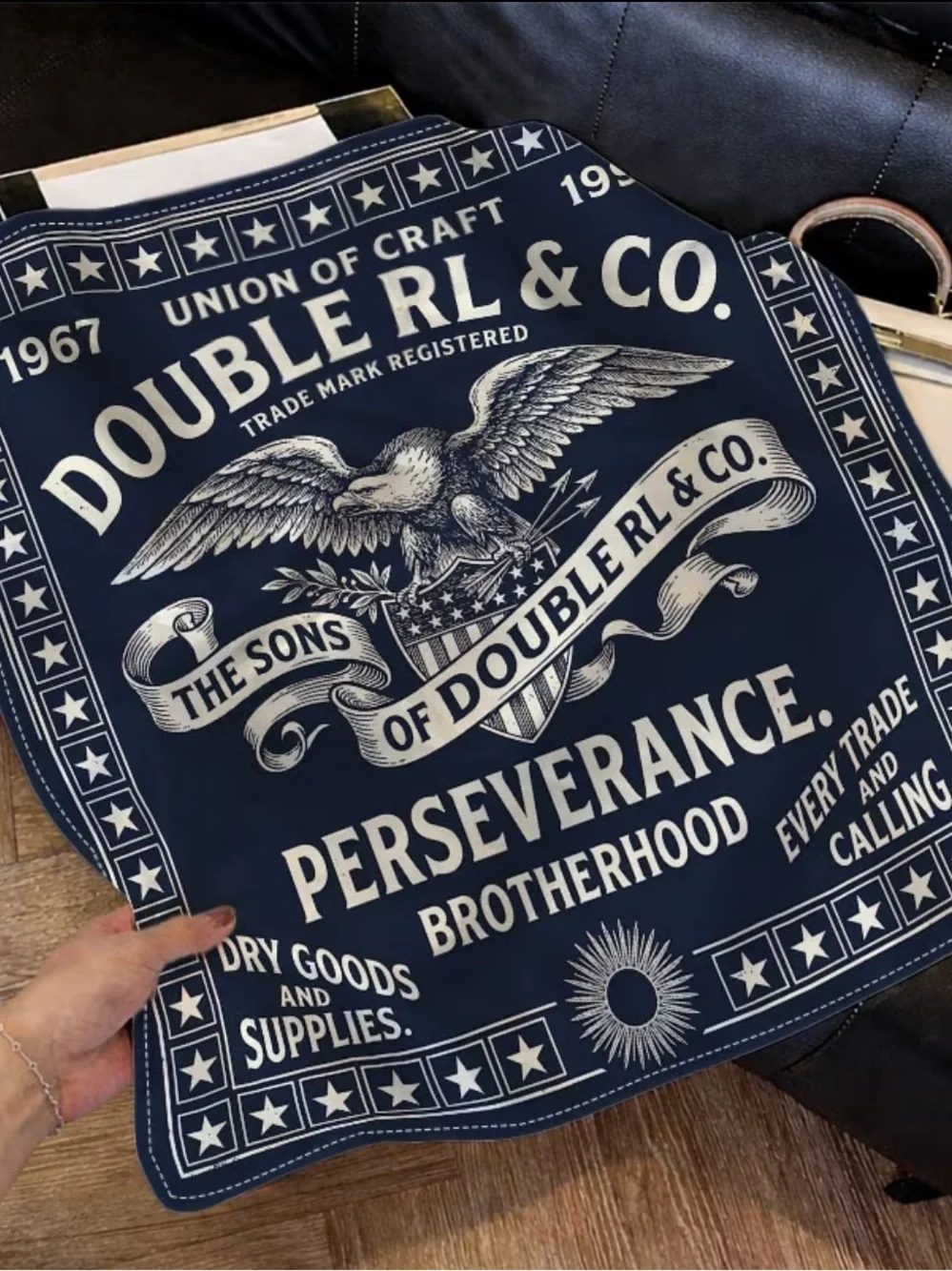 🚂 Double RL & Co Navy Bandana - Polyester 35” x 35”